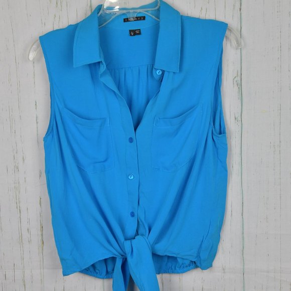 Theory Tops - Theory Silk Front Tie Blouse Turquoise Blue Sleeveless